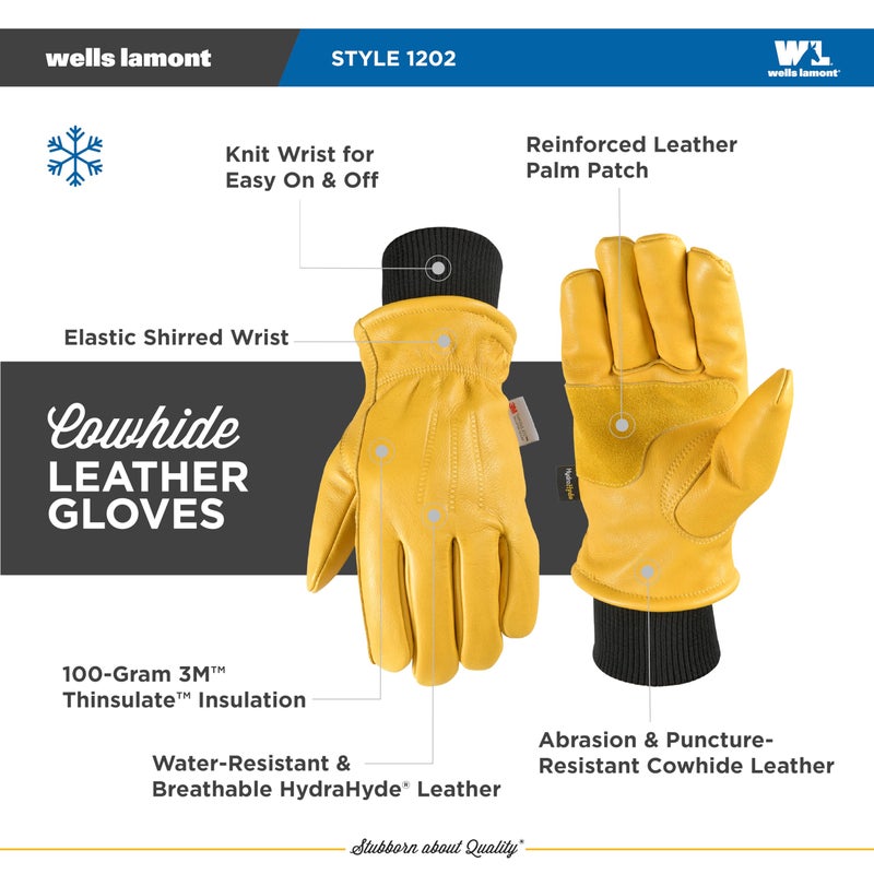 Wells Lamont Men's HydraHyde Leather Winter Work Gloves Water-Resistant Insulated X-Large (1202XL) - Image 3